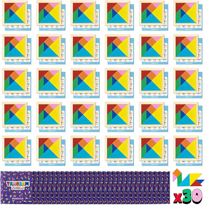 Tangram Puzzle Wooden Pack 30 Kids Party Favors - BONNYCO | Goodie Bags Stuffers for Kids 3-5 4-8, Return Gifts for Birthday Party Goody Bag Stuffers | Pinata Filler Toys Bulk Classroom Prizes Rewards nirvanaguru