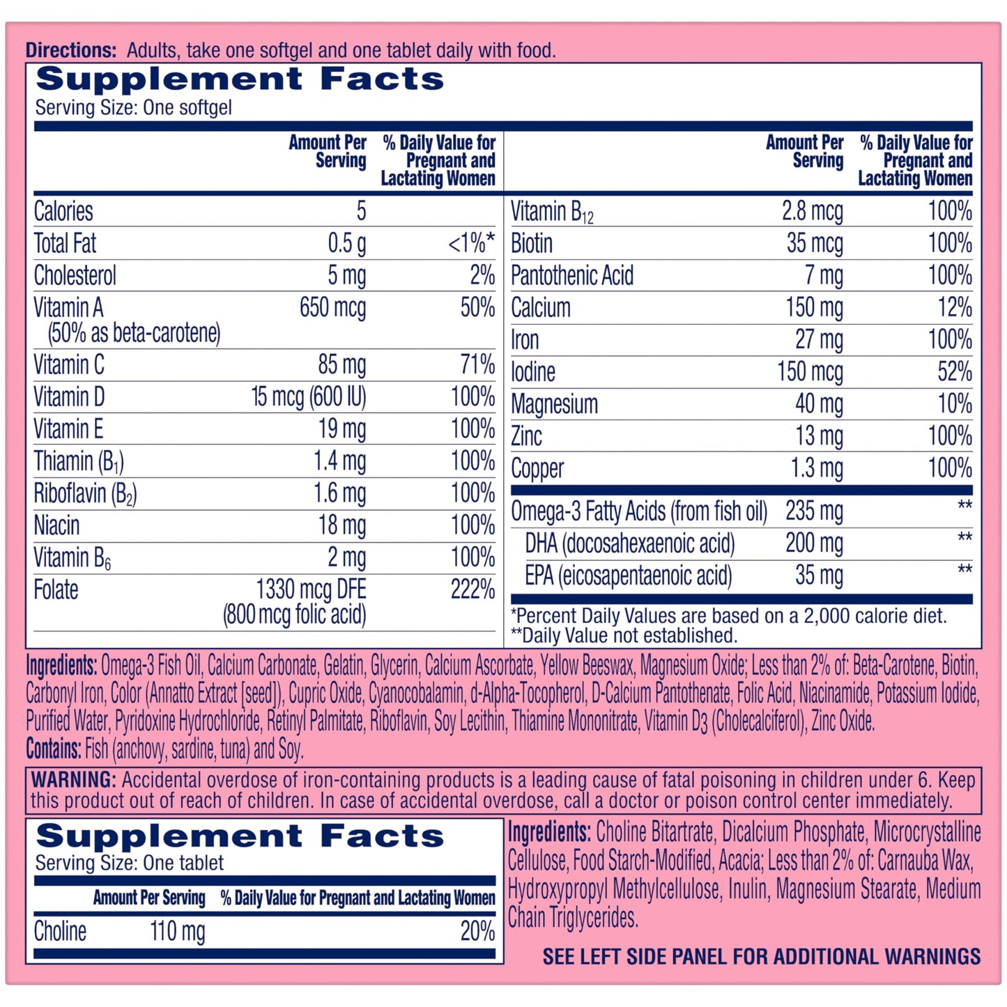 ONE A DAY Women’s Prenatal Advanced Complete Multivitamin with Brain Support* with Choline, Folic Acid, Omega-3 DHA & Iron for Pre, During & Post Pregnancy, 60+60 Ct (120 Total) (Packaging May Vary) Nirvana Guru