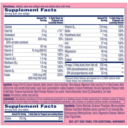 ONE A DAY Women’s Prenatal Advanced Complete Multivitamin with Brain Support* with Choline, Folic Acid, Omega-3 DHA & Iron for Pre, During & Post Pregnancy, 60+60 Ct (120 Total) (Packaging May Vary) Nirvana Guru