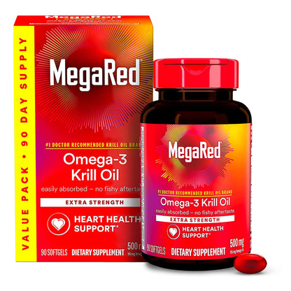 MegaRed - Omega-3 Krill Oil 350mg Softgels (130 Count in A Bottle), EPA & DHA Omega-3 Fatty Acids with No Fishy Aftertaste Unlike Fish Oil, Contains Antioxidant Astaxanthin - Nirvana Guru