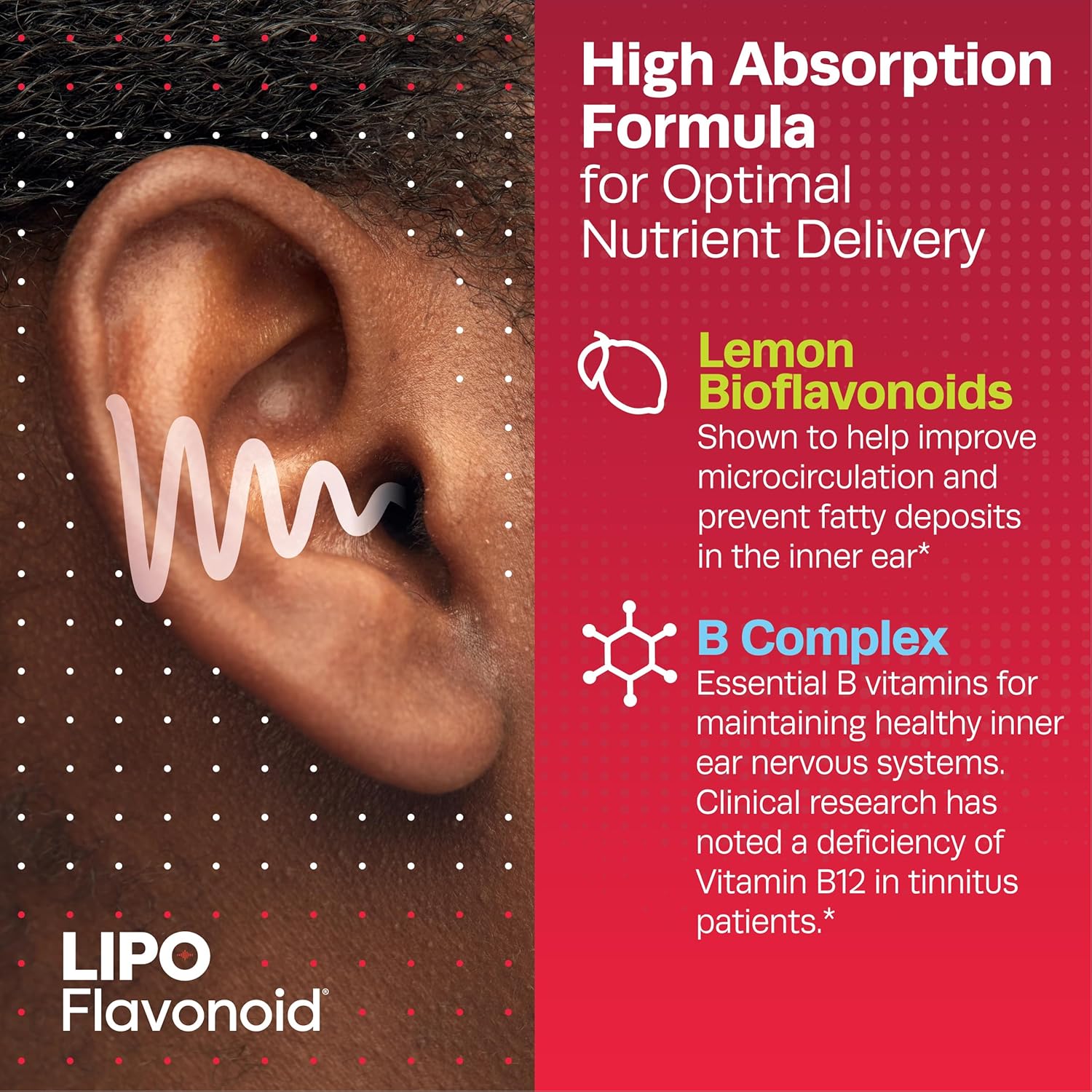 Lipo-Flavonoid Plus Tinnitus Relief - Doctor-Recommended for Ringing Ears - Clinically-Proven Lemon Bioflavonoid Complex with Vitamins C, B1, B2, B6, B12, & Calcium - 100 Caplets Nirvana Guru
