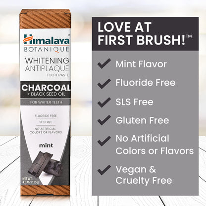 Himalaya Botanique Whitening Antiplaque Toothpaste with Charcoal + Black Seed Oil, Fluoride Free, for Whiter Teeth, 4 oz, 2 Pack… - Nirvana Guru