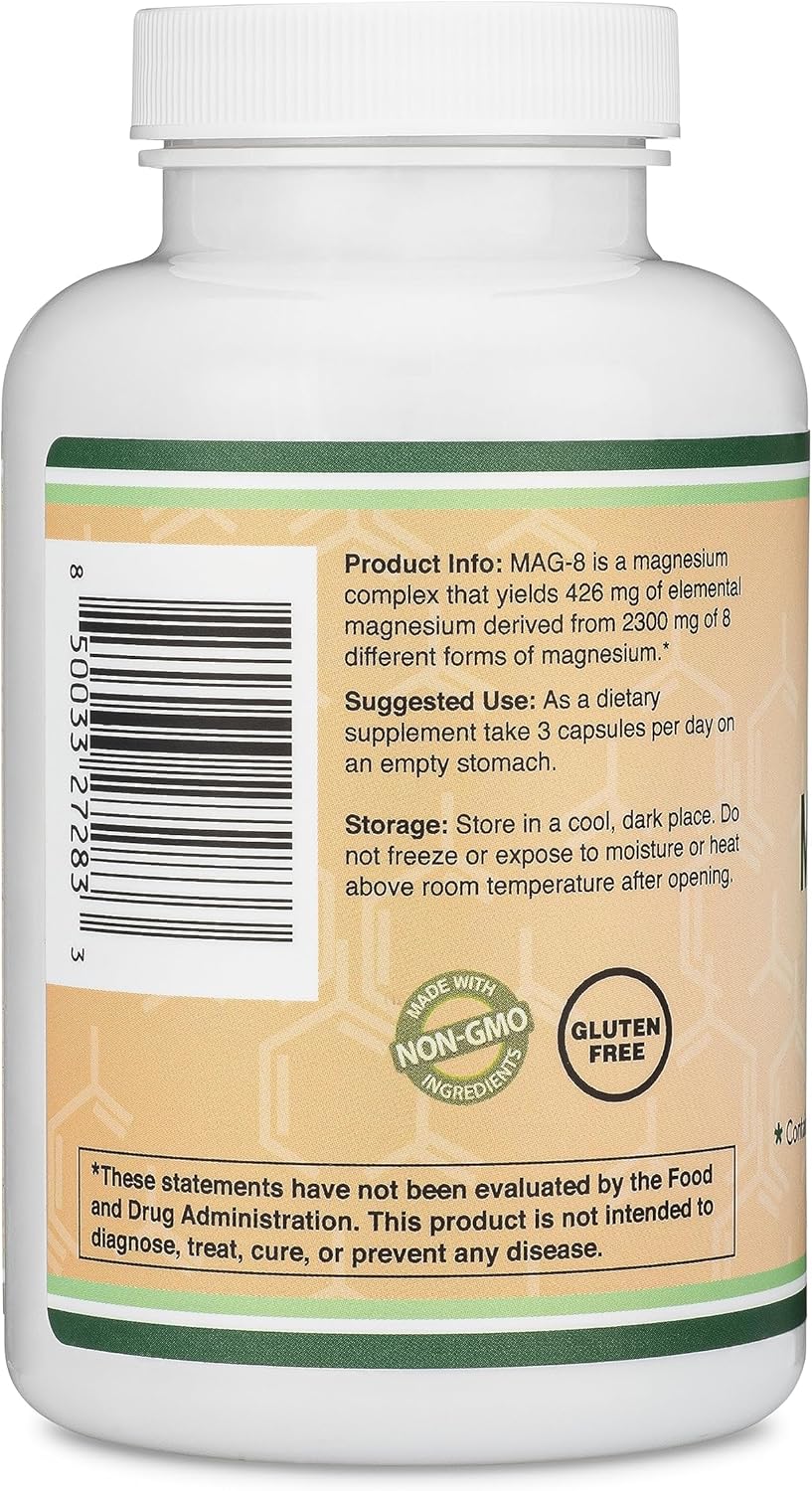 Magnesium Complex Supplement 180 Capsules (426mg Elemental Magnesium Provided by 2,300mg of Eight Different Forms of Magnesium) MAG-8 Provides 100% Daily Recommended Value of Magnesium by Double Wood Nirvana Guru