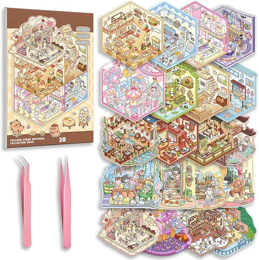 20 Sets DIY 3D Sticker Scene Collection Book for Kids Adults Cute Make Your Own Shop House Stickers for Gifts Stickers Therapy for Adult Relief Stress Pass The Time Play Park Hamburg Castle Library nirvanaguru