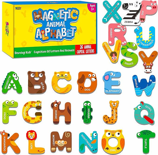 Large Size Magnetic Letters, Cute Animal Alphabet ABC Magnets for Fridge Colorful Uppercase Animals Toys Set Educational Spelling Learning Games for Kids, Toddlers 3 4 5 Years Old nirvanaguru