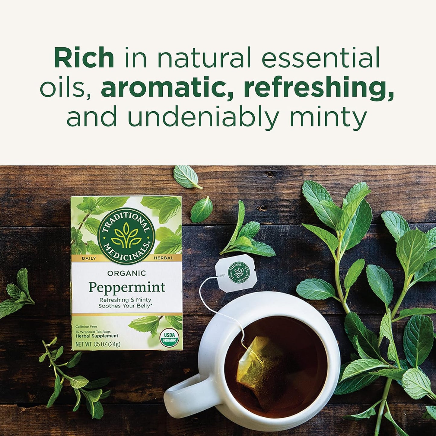 Traditional Medicinals Tea, Organic Peppermint, Soothes Your Belly, Refreshing & Minty, 96 Tea Bags (6 Pack) - Nirvana Guru