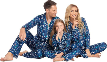 Ekouaer Christmas Family Matching Pajamas Long Sleeve Button Down Pj Set Festival Party Sleepwear nirvanaguru