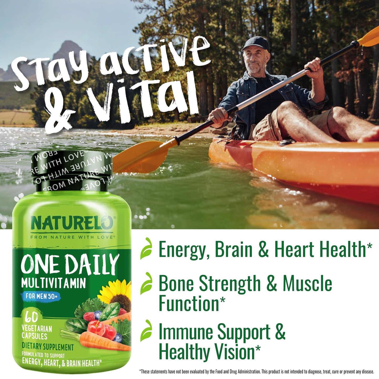 NATURELO Mens Multivitamins for Men 50+ - One Daily Multivitamin for Men with Vitamins, Minerals & Organic Whole Foods, Boost Energy & Health, Non-GMO, 60 Vegetarian Capsules - Nirvana Guru