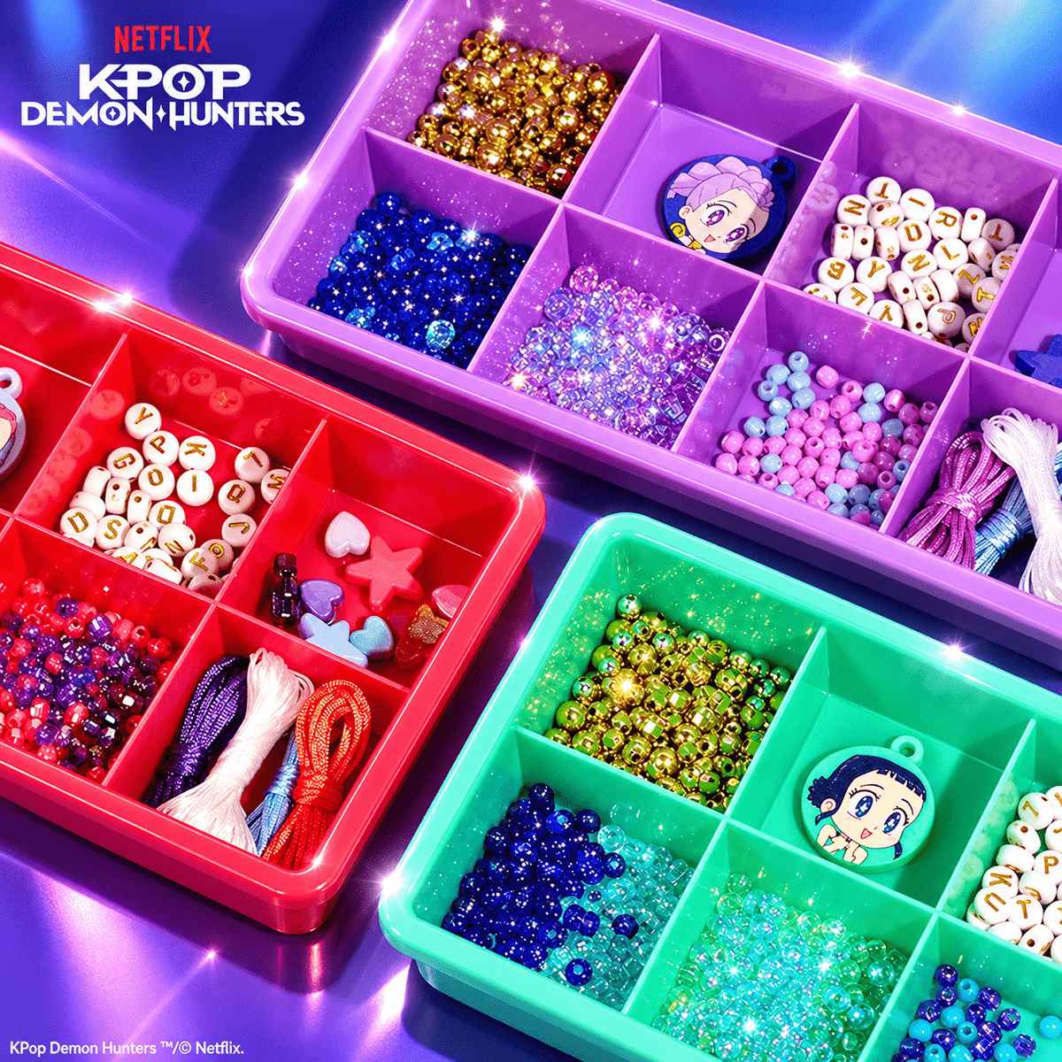 KPop Demon Hunters Bracelet Making Combo – Sparkle Bracelet Kit + Rumi, Mira & Zoey Friendship Bracelet 3-Pack