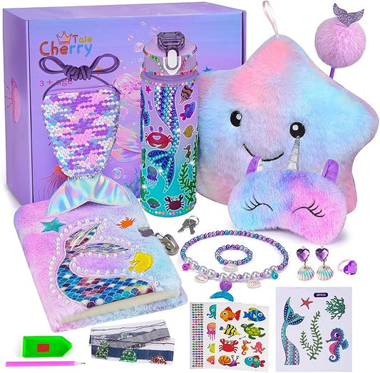 Cherry Tale Mermaid Toys Gifts for Girls 4-6 7 8 9 10 Years Old, Girls Birthday Gifts Set with Light Up Star Pillow Diary Plush DIY Water Bottle Kits, for Daughter Niece Christmas Nirvana Guru