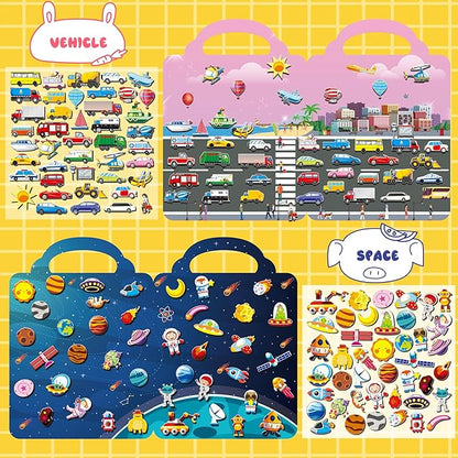 6Set Puffy Sticker Books for Kids 2-4, 3D Reusable Stickers Books for Toddlers 1-3,2-4,Farm+Animal+Dinosaurs+Ocean World+Space+Vehicle nirvanaguru