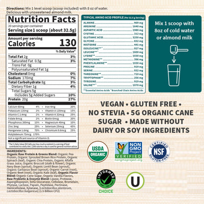 Garden of Life Raw Organic Protein & Greens - Vanilla - Vegan Protein Powder for Women and Men, Plant Protein, Pea Protein, Greens & Probiotics - Dairy Free, Gluten Free Low Carb Shake, 20 Servings - Nirvana Guru