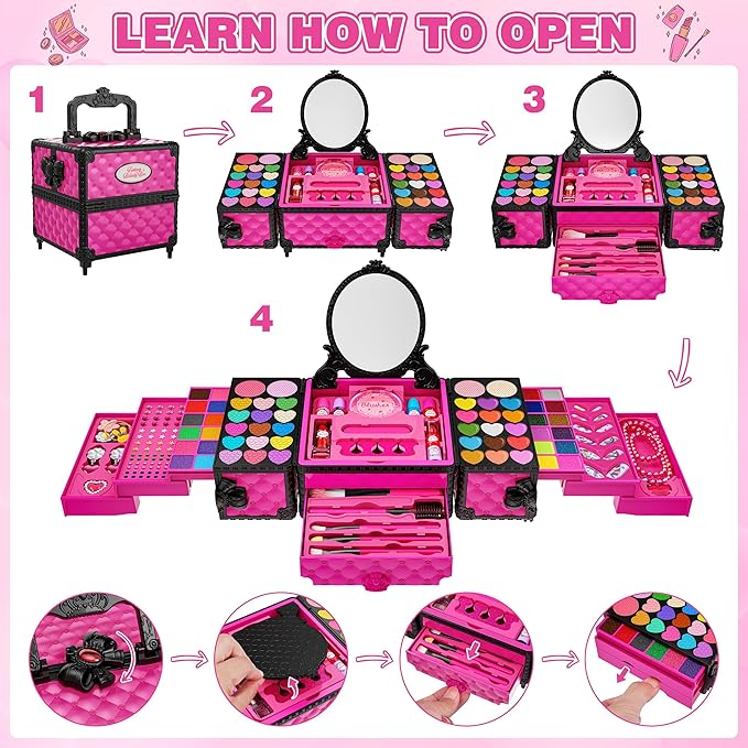 99 Pcs Kids Makeup Kit for Girls, Princess Toys Real Washable Cosmetics Set with Mirror, Hair Ties, Nails, Rings, Earrings, Necklace, Perfect for 3 4 5 6 7 8 Year Old Girls Birthday Nirvana Guru