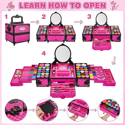 99 Pcs Kids Makeup Kit for Girls, Princess Toys Real Washable Cosmetics Set with Mirror, Hair Ties, Nails, Rings, Earrings, Necklace, Perfect for 3 4 5 6 7 8 Year Old Girls Birthday Nirvana Guru