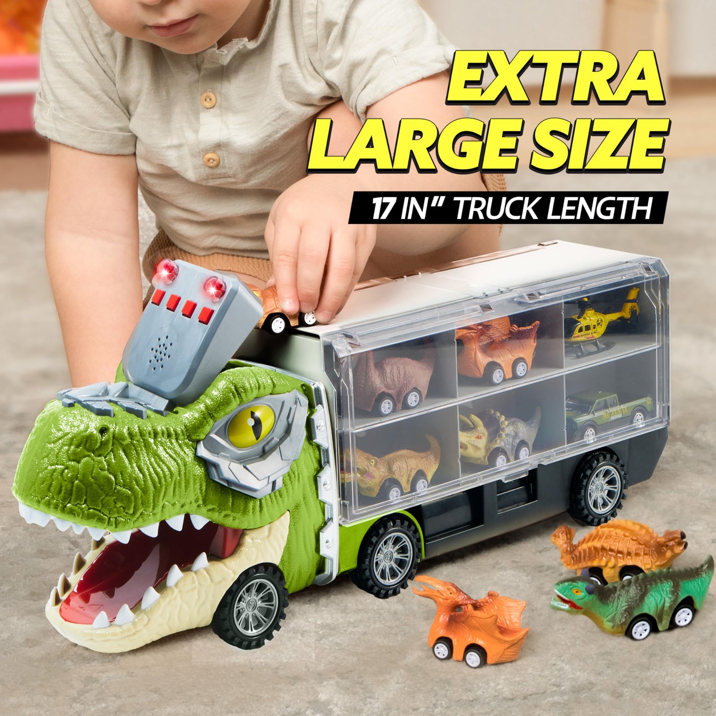 JOYIN 13 in 1 Dinosaur Toys for Kids 3-5, Dinosaur Truck with 12 Pull Back Cars, Small Cars Set, Birthday Gifts Toys for 3 4 5+ Year Old Boy, Transport Carrier Truck for Toddlers 3-4 Years Nirvana Guru