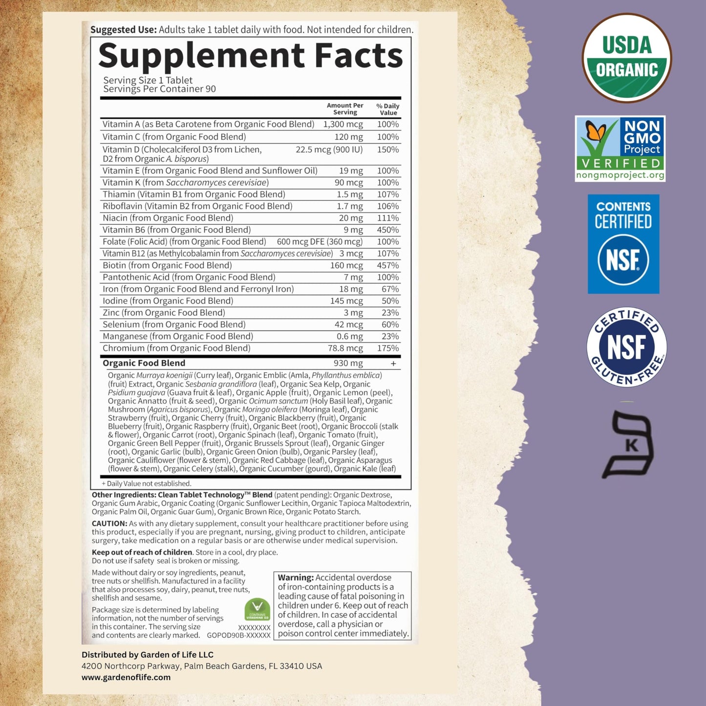 Garden of Life Organics Prenatal Vitamins - 90 Tablets, Prenatal Once Daily Whole Food Vitamins for Women with Folate not Folic Acid, Vitamin D3, Iron, Vegan One a Day Prenatal Multivitamin - Nirvana Guru