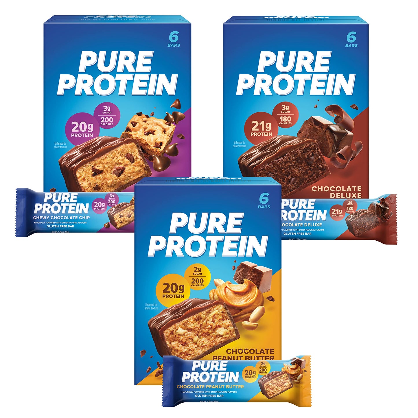 Pure Protein Bars, High Protein, Nutritious Snacks to Support Energy, Low Sugar, Gluten Free, Chocolate Deluxe, 1.76 oz., 12 Count(Pack of 1) (Packaging may vary)