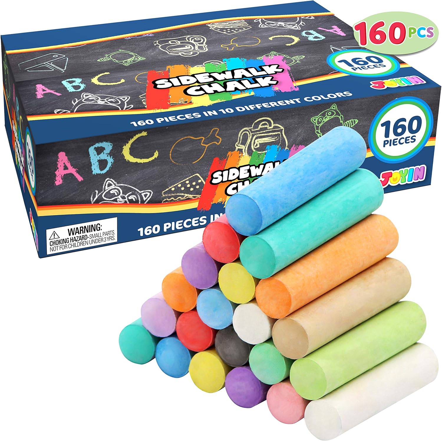 160 PCS Sidewalk Chalks Set Non-Toxic Washable Jumbo Chalk for Outdoor Art Play, Painting on Chalkboard, Blackboard and Playground Nirvana Guru