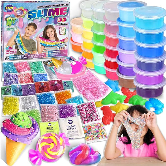 33 Cups Jumbo Slime Kit for Kids, FunKidz Premade Ultimate Slime Pack to DIY Soft, Cloud, Clear, Butter, Glitter, Glow in Dark Slime Making Kit Party Favors Gift Toys for Girls and Boys nirvanaguru