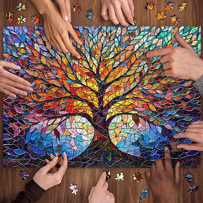 PICKFORU Stained Glass Puzzle Tree of Life Puzzles for Adults 1000 Pieces, Impossible Hard Difficult Challenging Puzzles for Adults, Colorful Mosaic Tree of Life Jigsaw Puzzle 1000 Pieces nirvanaguru
