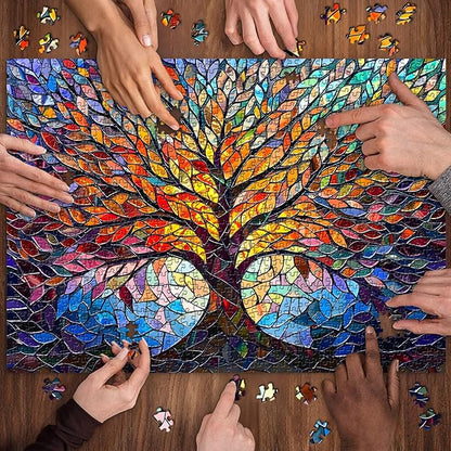 PICKFORU Stained Glass Puzzle Tree of Life Puzzles for Adults 1000 Pieces, Impossible Hard Difficult Challenging Puzzles for Adults, Colorful Mosaic Tree of Life Jigsaw Puzzle 1000 Pieces nirvanaguru