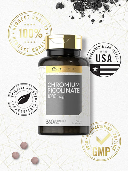 Carlyle Ultra Chromium Picolinate 1000mcg | 360 Tablets | Vegetarian, Non-GMO, Gluten Free Nirvana Guru