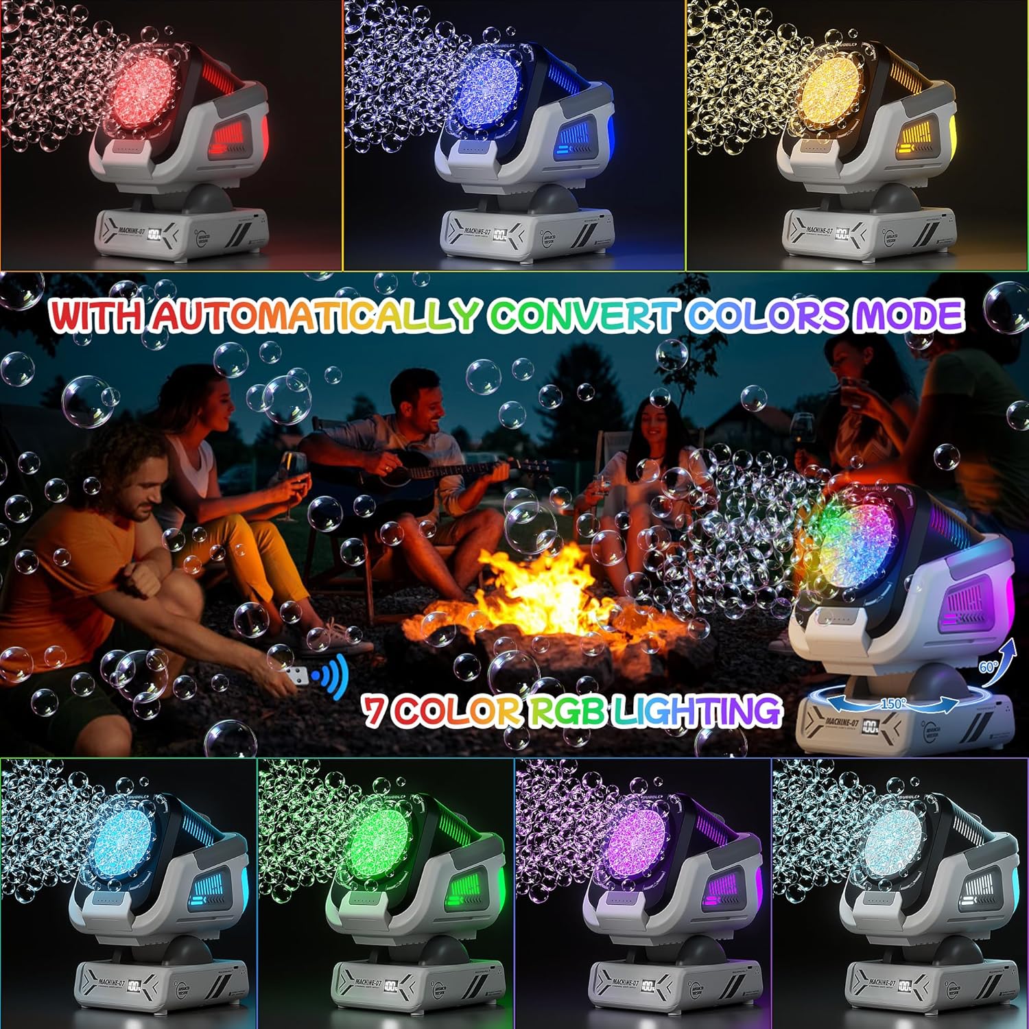 2025 Upgraded Bubble Machine with Remote Control, Automatic Rotation & RGB Lights, 1800mAh Rechargeable Battery, Type-C Charge, Bubble Maker for Kids, Weddings, Birthday Parties, Outdoor Activities Nirvana Guru