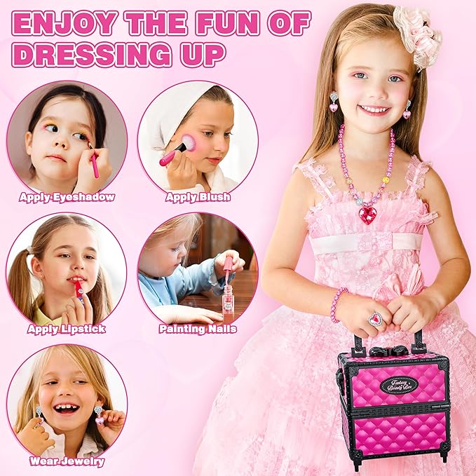 99 Pcs Kids Makeup Kit for Girls, Princess Toys Real Washable Cosmetics Set with Mirror, Hair Ties, Nails, Rings, Earrings, Necklace, Perfect for 3 4 5 6 7 8 Year Old Girls Birthday Nirvana Guru