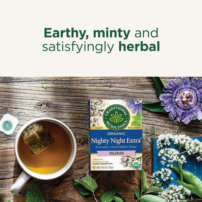 Traditional Medicinals Organic Nighty Night Extra Tea With Valerian Root for Relaxation, 16 Tea Bags (Pack of 1) - Nirvana Guru