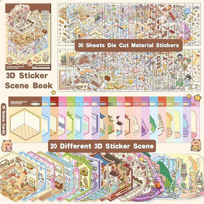 20 Sets DIY 3D Sticker Scene Collection Book for Kids Adults Cute Make Your Own Shop House Stickers for Gifts Stickers Therapy for Adult Relief Stress Pass The Time Play Park Hamburg Castle Library nirvanaguru