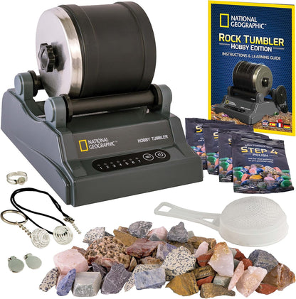 Blue Marble National Geographic Rock Tumbler Kit – Hobby Edition Includes Rough Gemstones, and 4 Polishing Grits, Great STEM Science Kit for Geology Enthusiasts, Rock Polisher for Kids and Adults Nirvana Guru