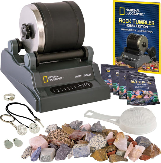 Blue Marble National Geographic Rock Tumbler Kit – Hobby Edition Includes Rough Gemstones, and 4 Polishing Grits, Great STEM Science Kit for Geology Enthusiasts, Rock Polisher for Kids and Adults Nirvana Guru
