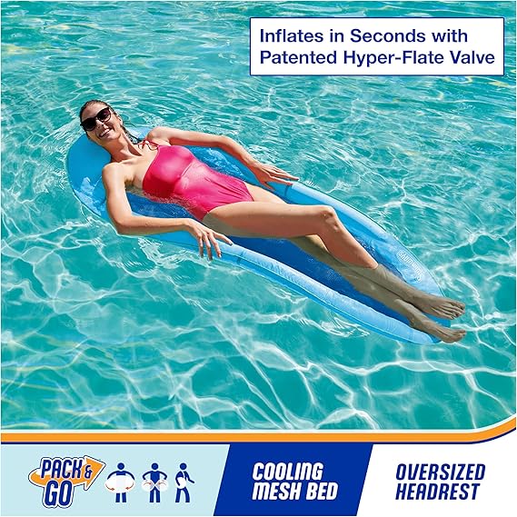 SwimWays Spring Float Premium Hammock Pool Lounger, Inflatable Pool Floats Adult with Fast Inflation for Ages 15 & Up, Sky Blue nirvanaguru