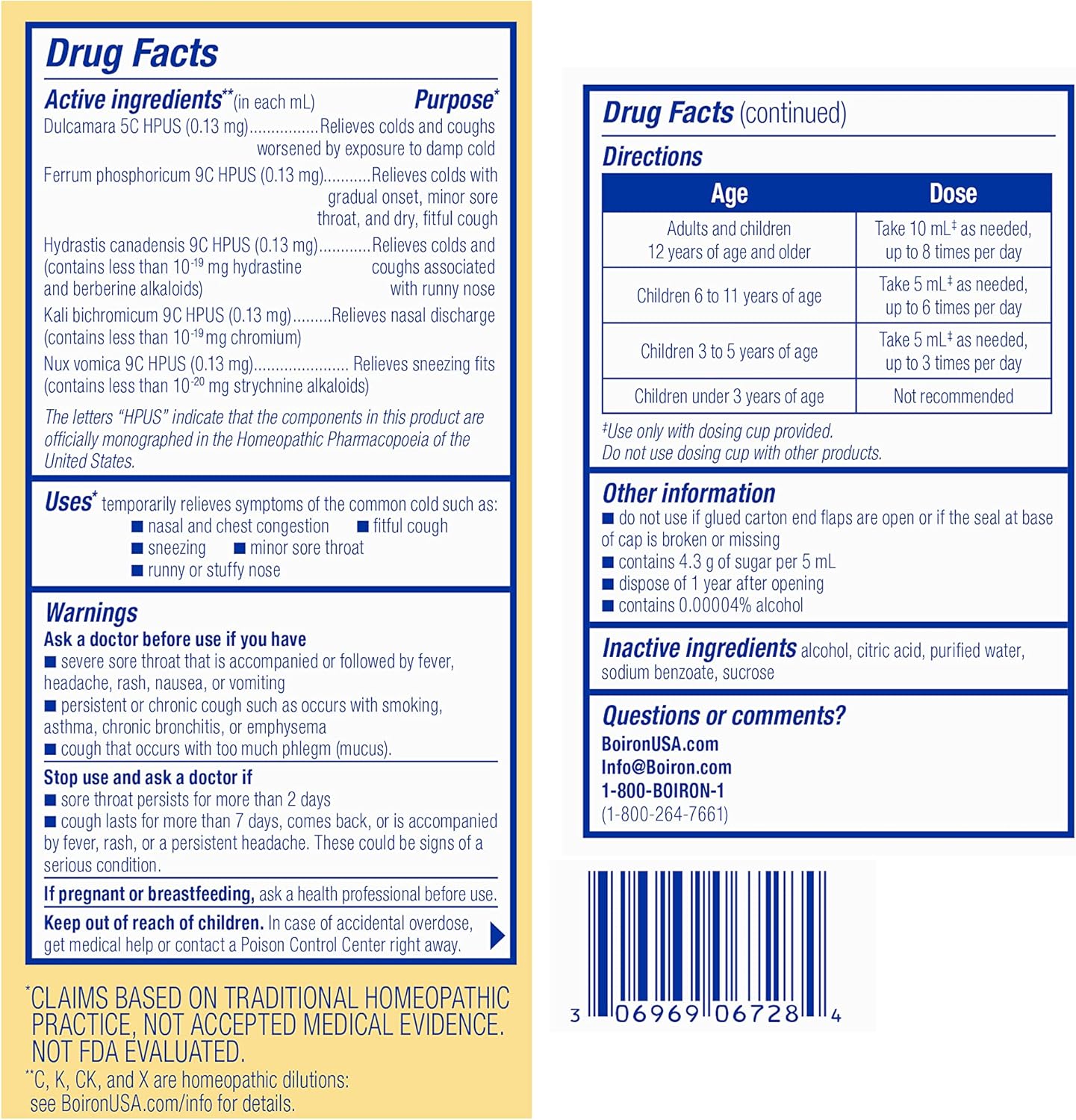 Boiron Chestal Adult Cold and Cough Syrup for Nasal and Chest Congestion, Runny Nose, and Sore Throat Relief - 6.7 Fl oz - Nirvana Guru