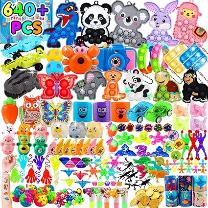 Kiss Monkey 640 PCS Prize Treasure Box Toys for Classroom, Party Favors for Kids, Fidget Toys Bulk, Goodie Bags Stuffers for Kids, Birthday Gifts, Pinata Stuffers, Carnival Prizes Nirvana Guru