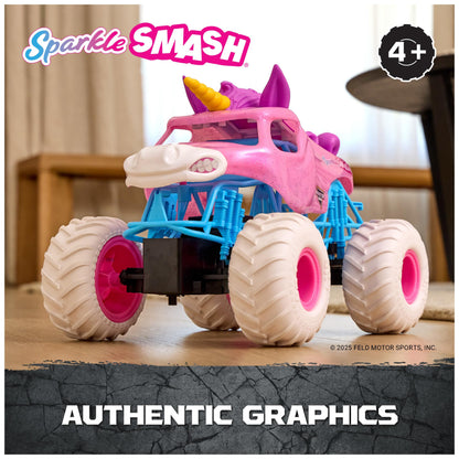Monster Jam, Official Sparkle Smash Remote Control Vehicle Indoor & Outdoor, 1:15 Scale, 2.4 GHz, Toys for Boys and Girls Ages 4 and Up