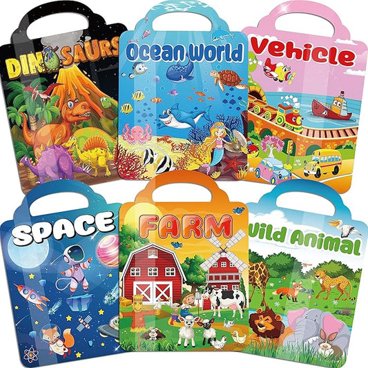 6Set Puffy Sticker Books for Kids 2-4, 3D Reusable Stickers Books for Toddlers 1-3,2-4,Farm+Animal+Dinosaurs+Ocean World+Space+Vehicle nirvanaguru