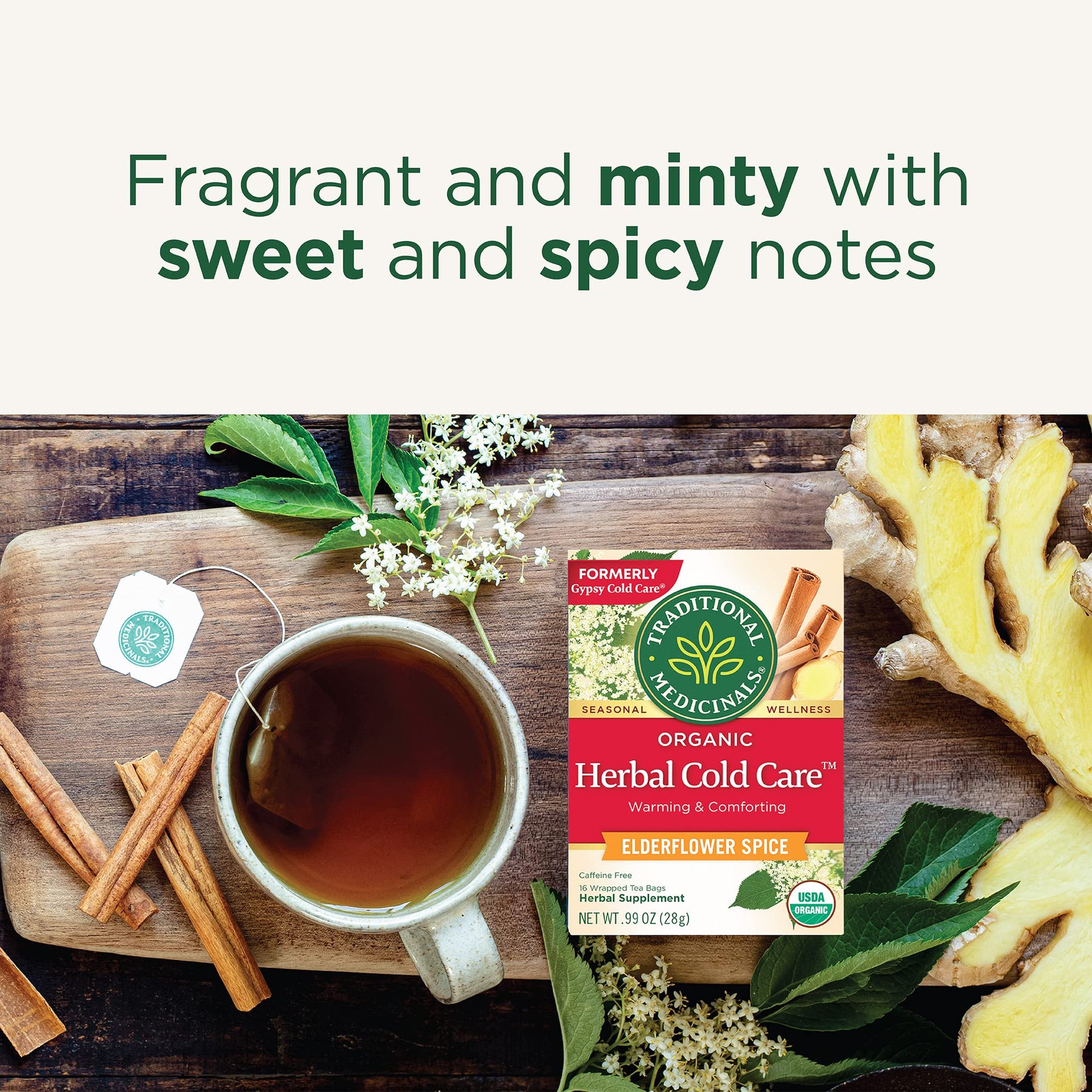 Traditional Medicinals Tea, Herbal Cold Care Seasonal Tea with Elderflower Spice, 16 Tea Bags - Nirvana Guru