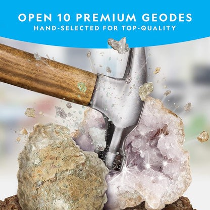 National Geographic Break Open 10 Premium Geodes – Includes Goggles & 2 Display Stands - Great STEM Science Kit, Geology Gift for Kids, Break Your Own Geodes with Crystals Nirvana Guru