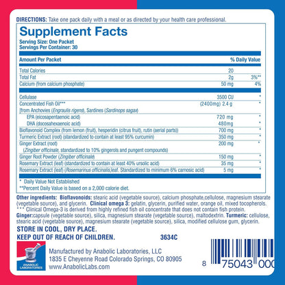 DeFlame Nutrition Pack Supplement - 30 Daily Multivitamin Packs - Omega 3 Fish Oil with EPA and DHA, Rosemary, Bioflavonoids, Ginger, Curcumin Turmeric Supplement Nirvana Guru