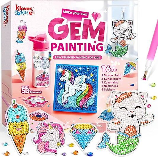 Klever Kits 16 Projects Gem Painting, Kids Diamond Gem Painting Kit with 5D Gem, Arts and Crafts for Girls Ages 6-12, Gem Craft Activities Kits, Premium Art Gift Ideas for Girls Ages 6, 7, 8+ nirvanaguru