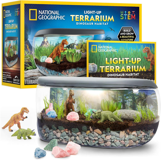 NATIONAL GEOGRAPHIC Light Up Terrarium Kit for Kids - Build a Dinosaur Habitat with Real Plants & Gemstones, Science Kit Gift for Boys & Girls, Dinosaur Toys for Kids Nirvana Guru