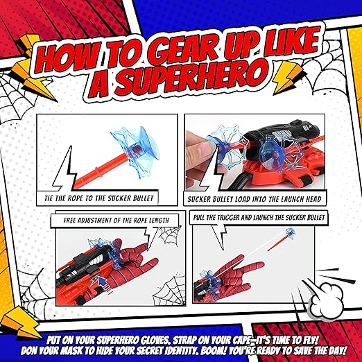 Superhero Web-Slinging Toy Set – 7-in-1 Superhero Set Includes 2 Web Shooters, 2 Hero Masks, 2 Gloves, and 1 Cape – Ideal for Indoor and Outdoor Costume Role-Playing, Imaginative Play for Kids Ages 3+ Nirvana Guru