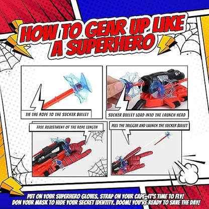 Superhero Web-Slinging Toy Set – 7-in-1 Superhero Set Includes 2 Web Shooters, 2 Hero Masks, 2 Gloves, and 1 Cape – Ideal for Indoor and Outdoor Costume Role-Playing, Imaginative Play for Kids Ages 3+ Nirvana Guru