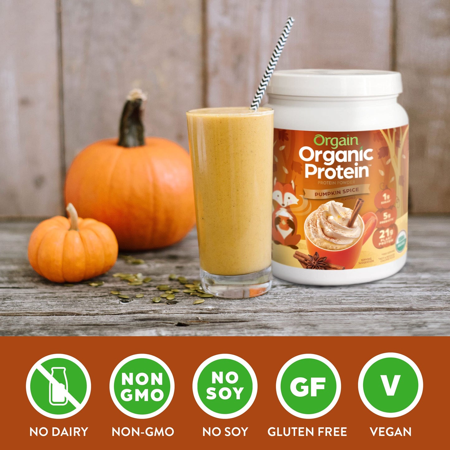 Orgain Organic Vegan Protein Powder, Vanilla Bean - 21g Plant Protein, 4g Prebiotic Fiber, No Lactose Ingredients, No Added Sugar, Non-GMO, For Shakes & Smoothies, 2.03 lb (Packaging May Vary)