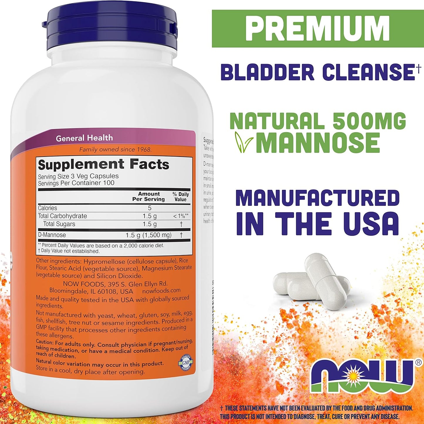 Now D-Mannose 500 mg, 300 Capsules - Vegan, Non GMO Supplement for Women and Men - Supports Healthy Urinary Tract, Cleanses The Bladder - Nirvana Guru