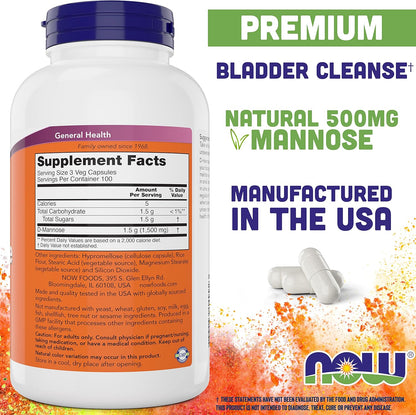 Now D-Mannose 500 mg, 300 Capsules - Vegan, Non GMO Supplement for Women and Men - Supports Healthy Urinary Tract, Cleanses The Bladder - Nirvana Guru