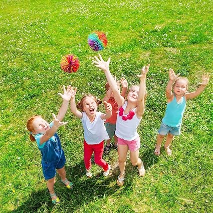 Leinuosen 12 Pieces Monkey Stringy Balls Sensory Stringy Ball Soft Rainbow Pom Bouncy Stress Bags Stuffers Party Favors Birthday Gifts, Multicolor (2.75 Inch) nirvanaguru