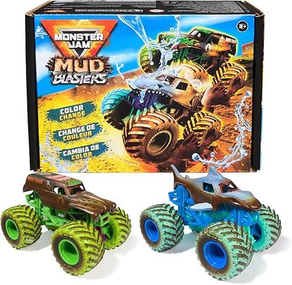 Monster Jam Mud Blasters, Grave Digger and Megalodon Color Changing Trucks 2-Pack, 1:64 Die Cast Vehicle, Kids Toys for Boys and Girls 3 and Up nirvanaguru