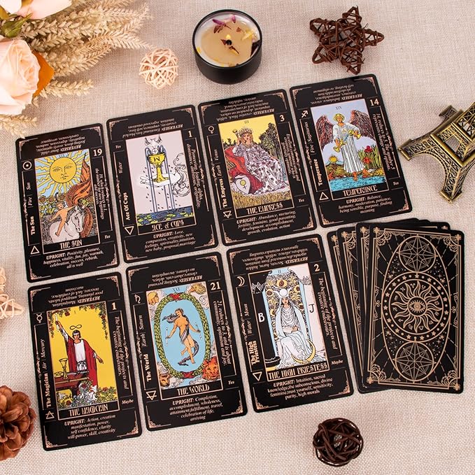 Tarot Cards for Beginners, Classic Tarot Cards with Meanings on Them, Durable Tarot Cards with Guide Book for Beginners (Black) nirvanaguru